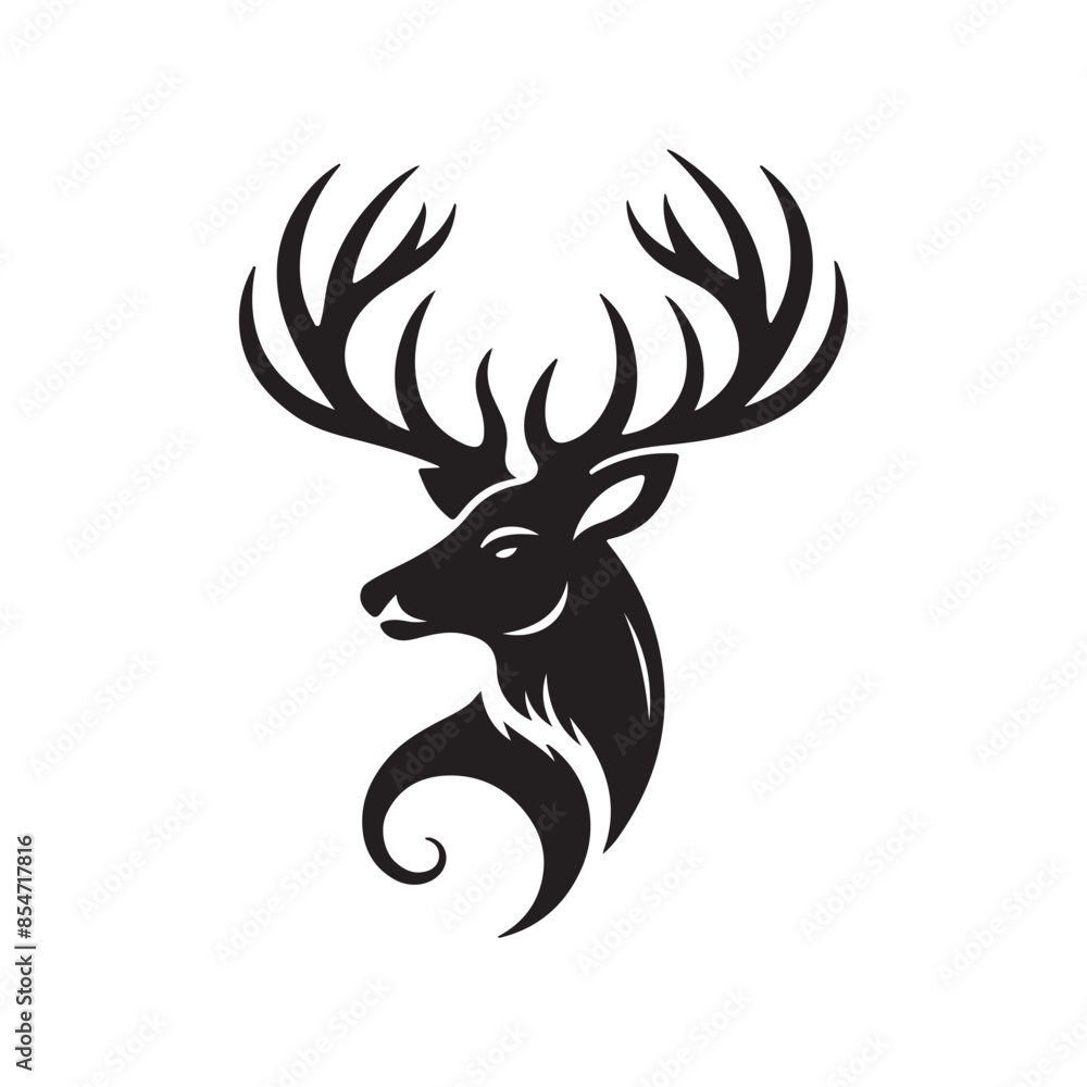 Fototapeta premium Deer head silhouette vector art illustration