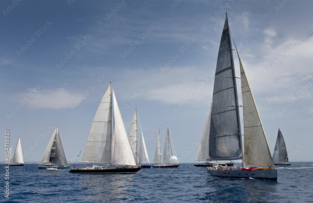 Sailing yacht at Mediterranean Sea. Sail. Boat. Palma de Mallorca. Super sailing yacht. Full sail. Sailing yacht at Mediterranean Sea. Sail. Boat. Palma de Mallorca. Super sailing yacht. Full sail.