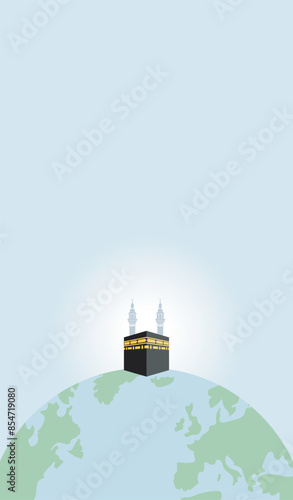 Mecca on the globe. Al haram Kaaba picture Saudi Arab. Islamic background. vector illustrations

