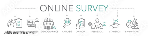 Online survey concept - thin line icons two-tone