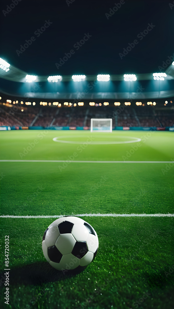 Obraz premium Late Evening or night Soccer Match, Lights on a Stadium of Football on Turf or grass field