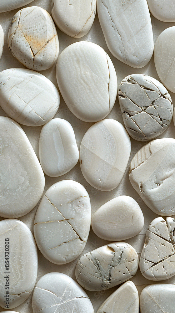 Vertical background with an image of white smooth stones and pebbles. Generated by artificial intelligence Vertical background with an image of white smooth stones and pebbles. Generated by artificial intelligence