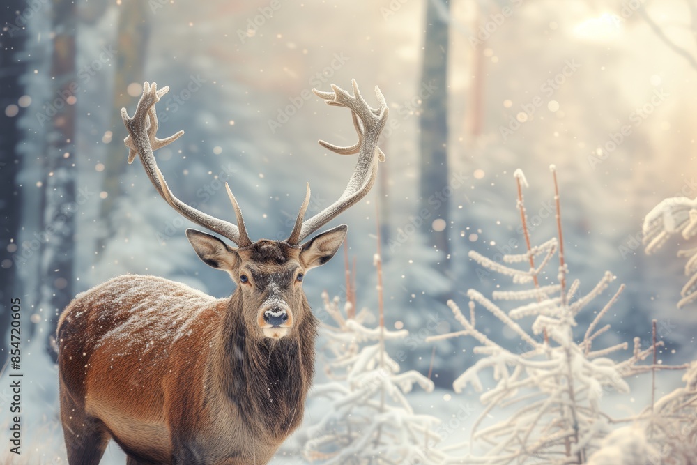 deer in the snowy forest deer in the snowy forest