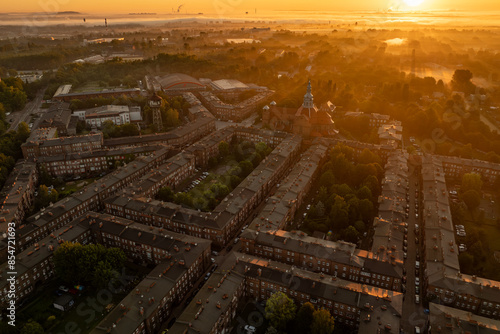 Obraz na płótnie Nikiszowiec - at sunrise - amazing aerial shot w salonie