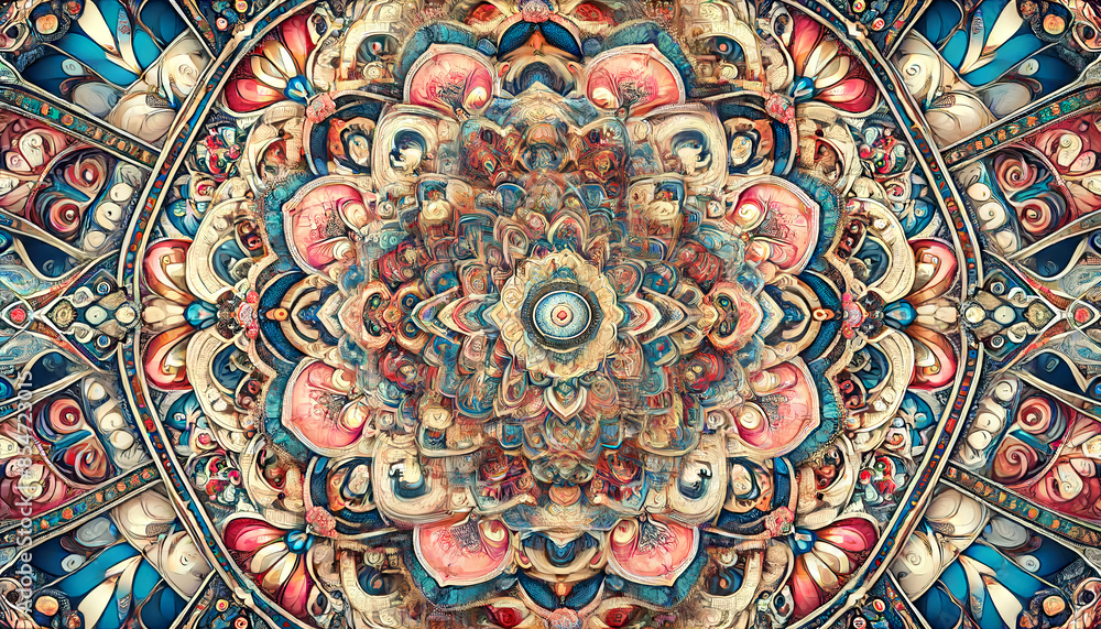 Detailed kaleidoscope pattern with vibrant colors