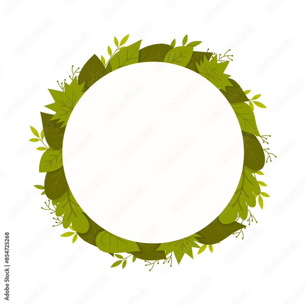 Round template with green leaves and circular place for text. Round template with green leaves and circular place for text.