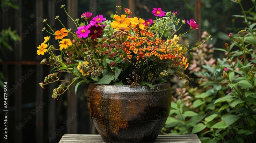 Potted plants flowers in a container