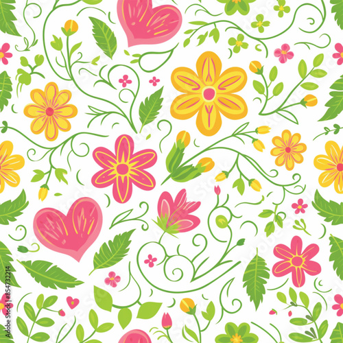 Hand-drawn Floral Pattern Vector | Seamless Flower Ornament Design | Perfect for Wrapping Paper, Wallpaper, Fabric Print