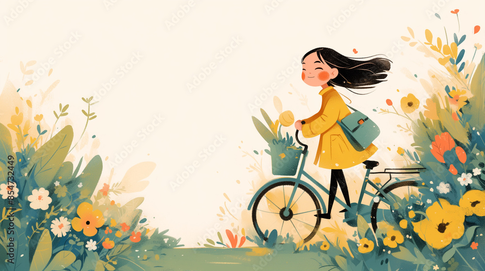 cute child riding bicycle, children book style cute child riding bicycle, children book style