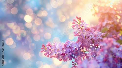 Lilac Flowers Bush on Blue Sky Bokeh Background © TheWaterMeloonProjec