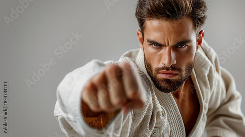 man wear judo outfit with a...