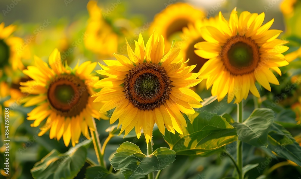 Fototapeta premium sunflowers blooming in a vibrant summer field, Generative AI