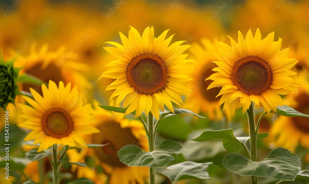 sunflowers blooming in a vibrant summer field, Generative AI sunflowers blooming in a vibrant summer field, Generative AI