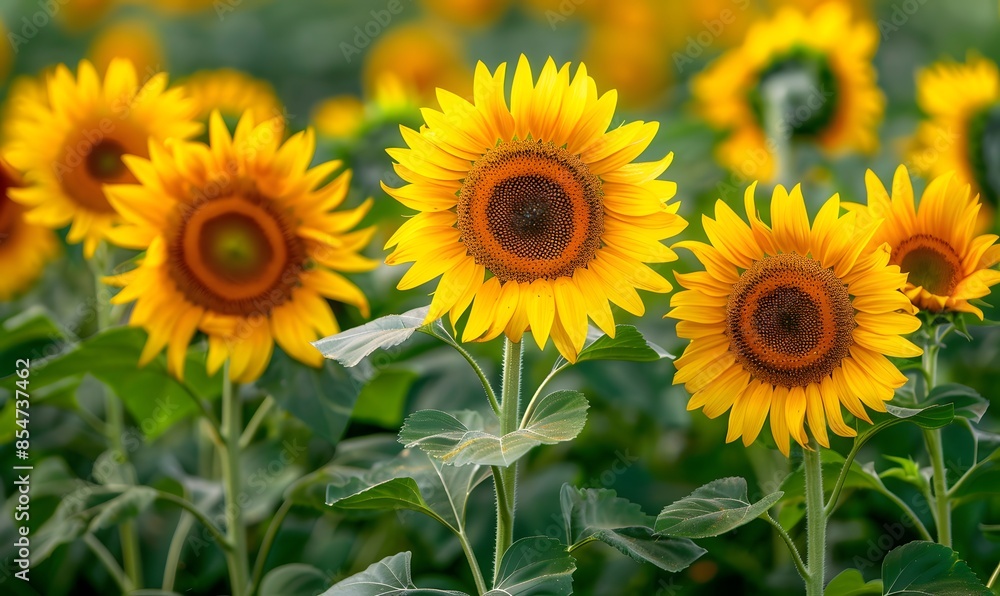 sunflowers blooming in a vibrant summer field, Generative AI sunflowers blooming in a vibrant summer field, Generative AI
