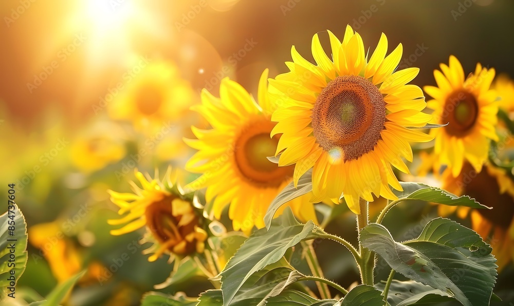 sunflowers blooming in a vibrant summer field, Generative AI sunflowers blooming in a vibrant summer field, Generative AI