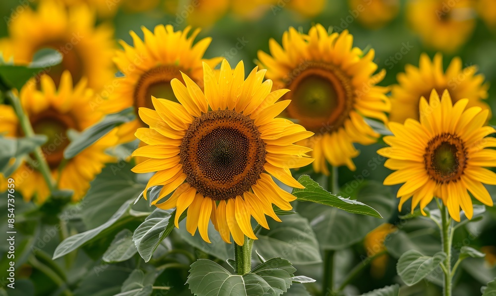 sunflowers blooming in a vibrant summer field, Generative AI sunflowers blooming in a vibrant summer field, Generative AI