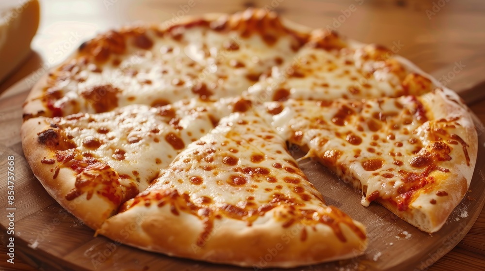Pizza Four Cheese on Wooden Surface Pizza Four Cheese on Wooden Surface