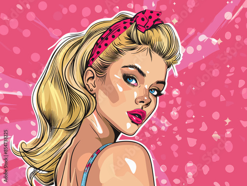 Pop art beautiful blonde woman in pin up style. Vector illustration