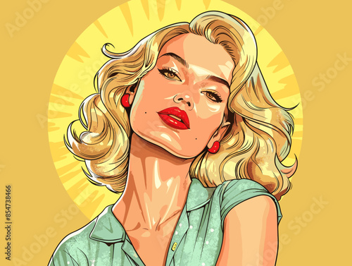 Pop art beautiful blonde woman in pin up style. Vector illustration