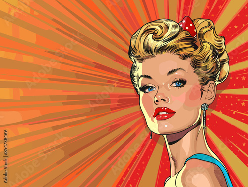 Pop art beautiful blonde woman in pin up style. Vector illustration