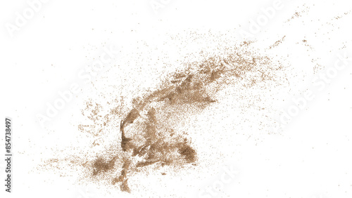 3D rendering of scattered sand granules or fine dirt on transparent background
