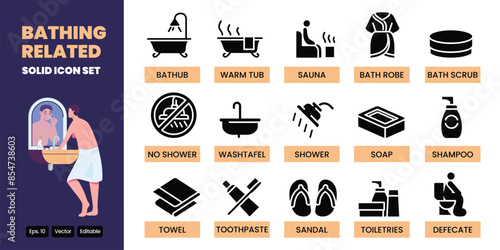 bathing solid icon vector set design good for web and mobile app