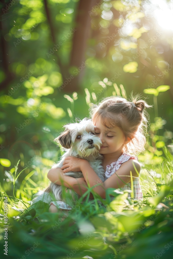 a small child hugs a dog. Selective focus a small child hugs a dog. Selective focus