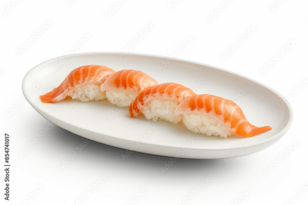 Plate with delicious nigiri sushi isolated on white, Delectable Nigiri Sushi Platter Isolated on White Background, Gourmet Nigiri Sushi Plate on a Pristine White Surface Plate with delicious nigiri sushi isolated on white, Delectable Nigiri Sushi Platter Isolated on White Background, Gourmet Nigiri Sushi Plate on a Pristine White Surface