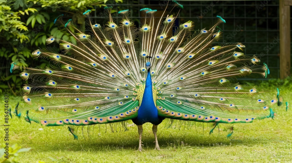 Obraz premium Peacock Displaying Its Majestic Tail Feathers