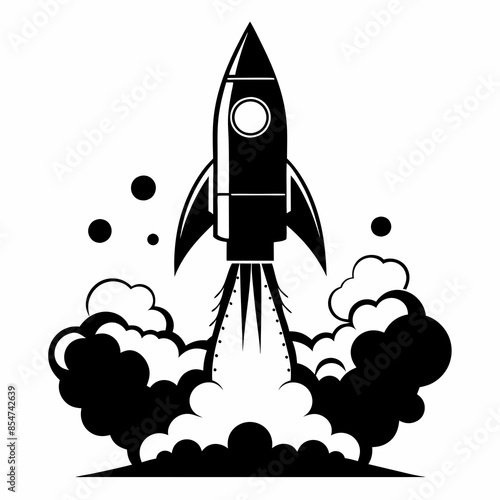 Rocket with Smoke silhouette vector illustration