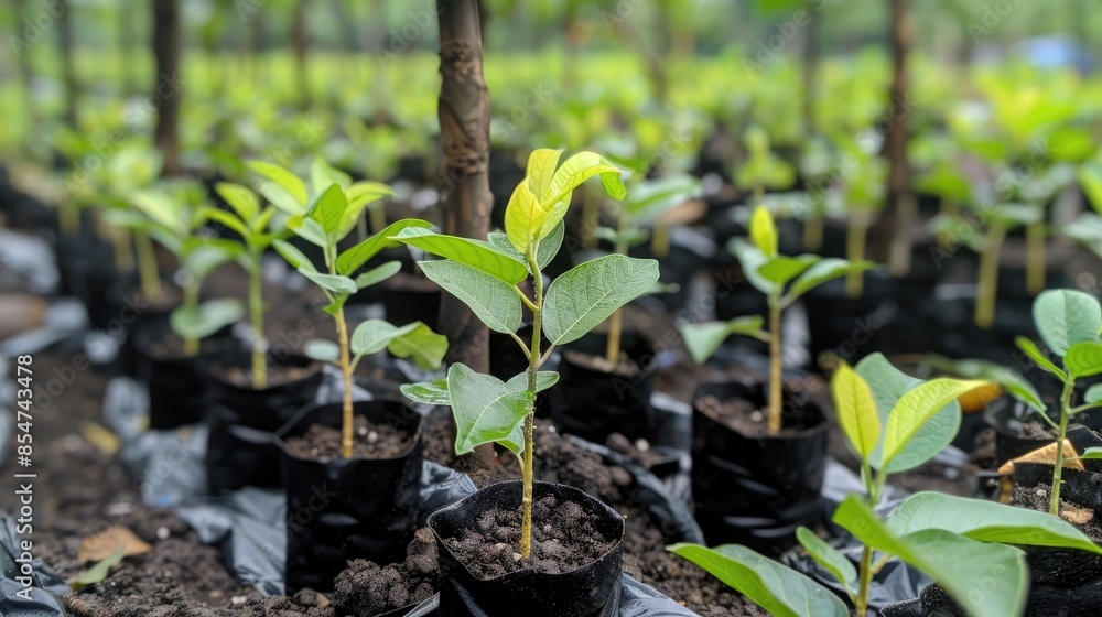 Planting guava seedlings that are cultivated from seeds into nursery bags Planting guava seedlings that are cultivated from seeds into nursery bags