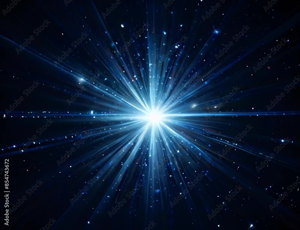 Flares of light from a distant star in space on black background, blue light spreading from a central source, stars in space Generative AI Flares of light from a distant star in space on black background, blue light spreading from a central source, stars in space Generative AI