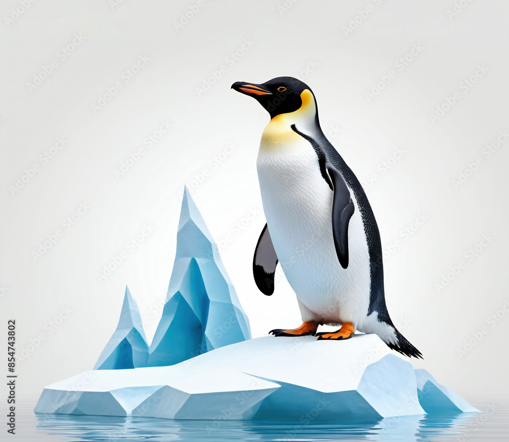 Fototapeta premium Polar Penguin Standing On An Iceberg, Isolated On White Background