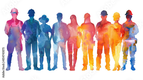 Wallpaper Mural Watercolor Abstract Group of Workers in Different Occupations, on White Torontodigital.ca