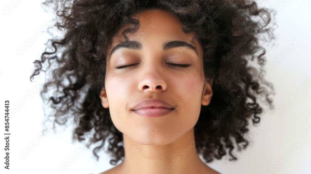 A captivating portrait of a woman with a serene expression, emanating inner peace. isolated white background A captivating portrait of a woman with a serene expression, emanating inner peace. isolated white background