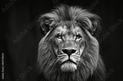Black And White Lion Portrait In Low Light