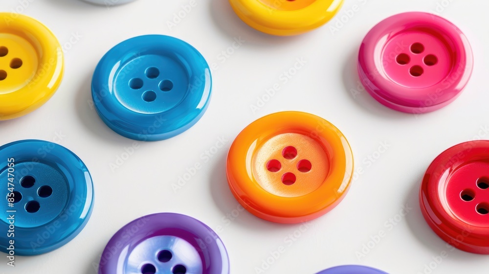 Many vibrant buttons on a white backdrop