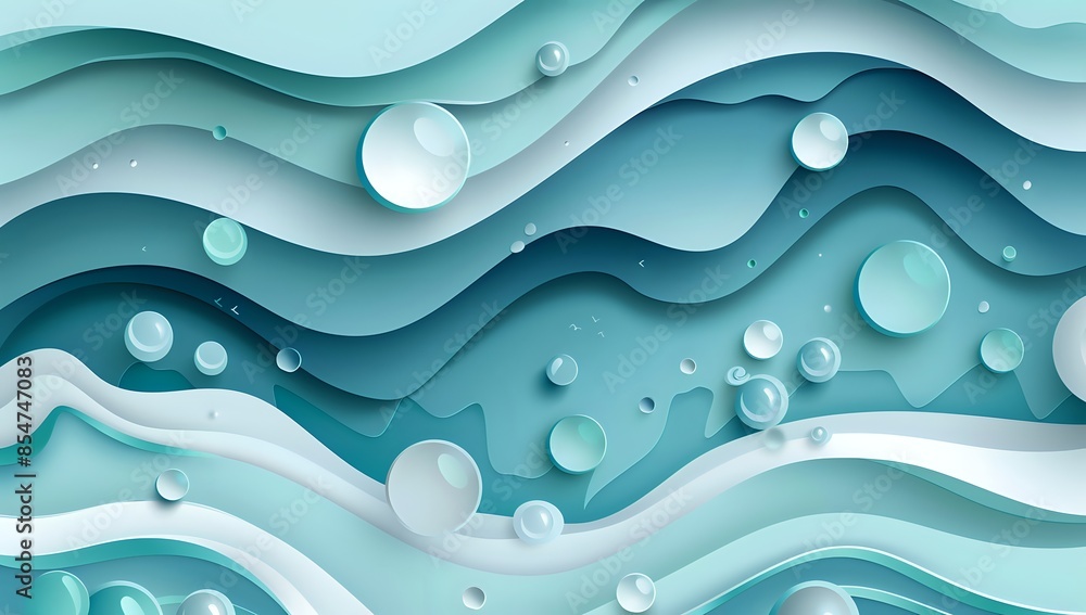 Fototapeta premium Serene Liquid Flow: Abstract Picture of Blue and Green Waves and Bubbles