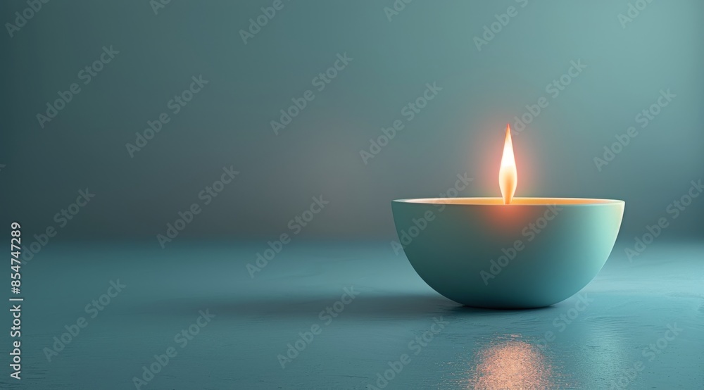 A Single Lit Candle in a Blue Setting A Single Lit Candle in a Blue Setting