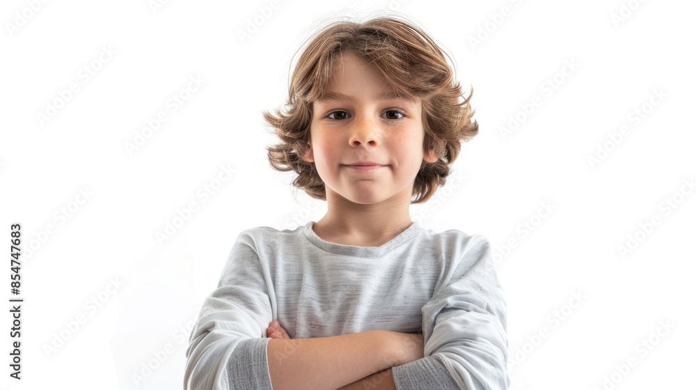 A spirited child with a confident stance, ready to take on the world with determination. isolated white background A spirited child with a confident stance, ready to take on the world with determination. isolated white background