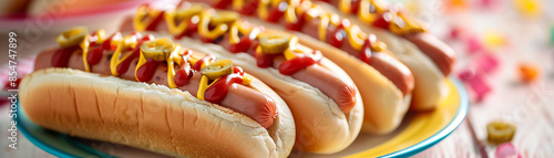 Closeup of a colorful hotdog party for kids photo