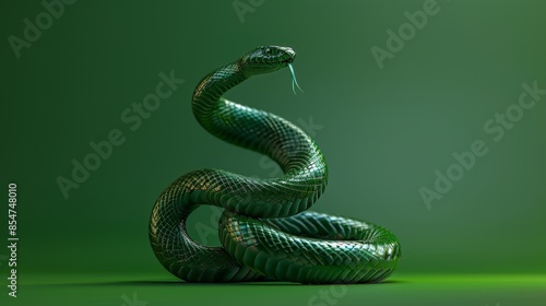 Green Snake with Tongue Out, Generative AI photo