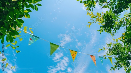 Colorful Pennants Against a Blue Sky