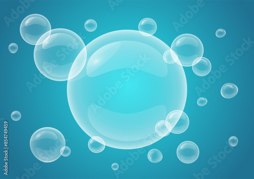 water bubbles spreading on blue background