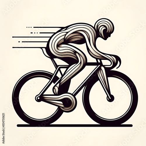 AI Generate of Speeding Cyclist in Elegant Style with Minimal Geometric Form. Vector, Logo, Symbol. Businesses related to sport, health and nature, resort, travelling, tourism fashion, etc. photo