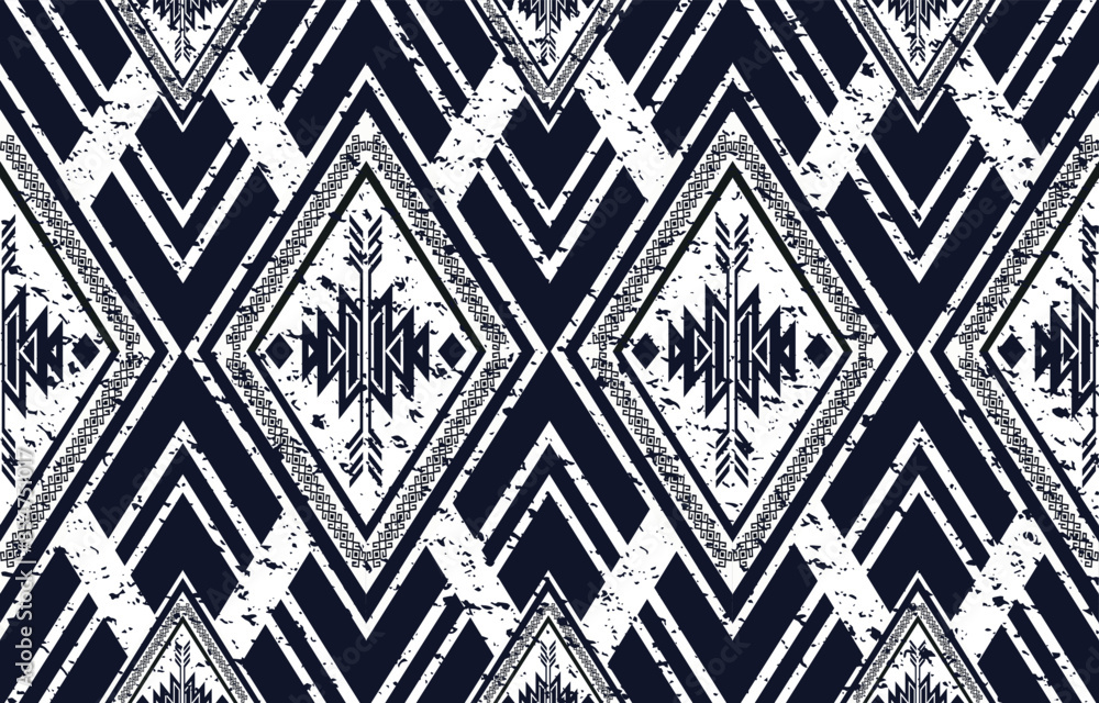 Fototapeta premium Ethnic ikat seamless pattern in tribal. Geometric ethnic ornament print. Ethnic pattern style. Design for ikat, blanket, fabric, clothing, carpet, textile, ethnic, batik, embroidery.