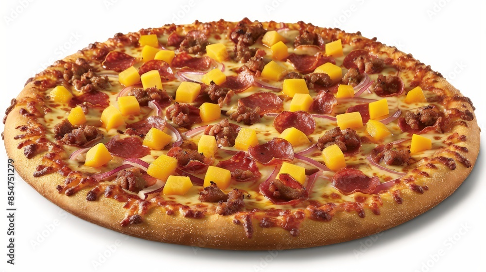 The blend of sweet and savory in a Hawaiian pizza creates a unique and delightful taste experience. The blend of sweet and savory in a Hawaiian pizza creates a unique and delightful taste experience.