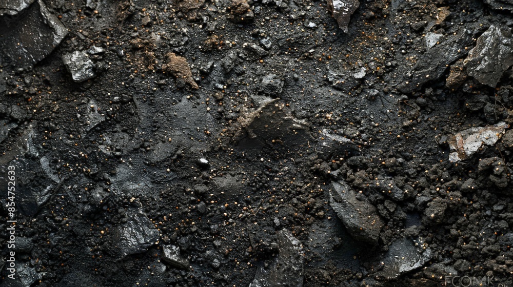 CloseUp of Dark Soil and Rocks with Textured Surface and Sparking Specks CloseUp of Dark Soil and Rocks with Textured Surface and Sparking Specks