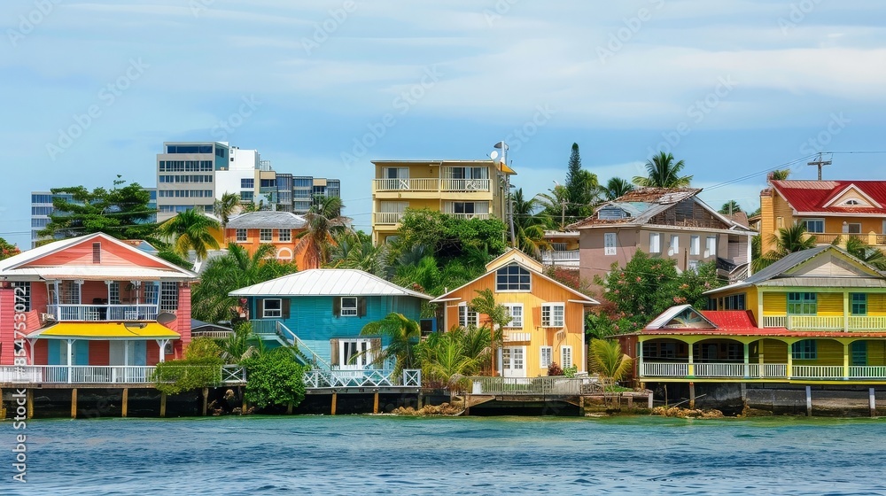 Fototapeta premium Colorful Caribbean Waterfront Homes