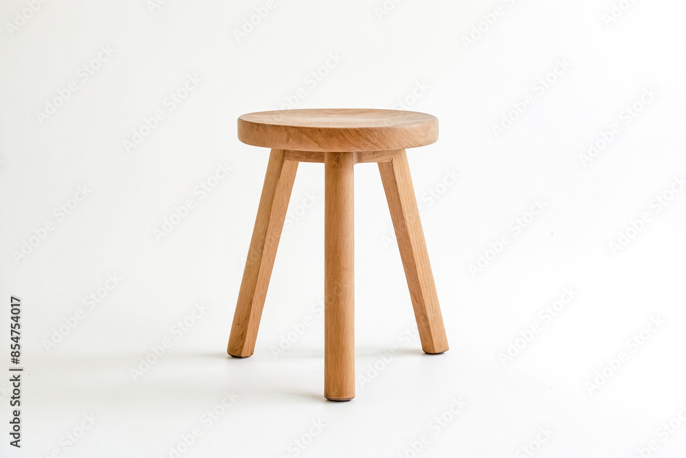 Wooden stool with three legs on white background Wooden stool with three legs on white background